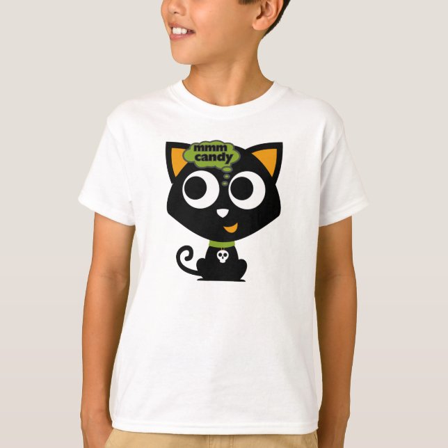 T-shirt Chat noir Mmm Candy Halloween (Devant)