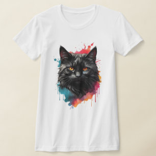 T-shirt Chat noir mystique aquarelle