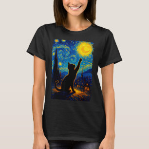 T-shirt Chat noir Nuit étoilée Van Gogh Chat Maman Chat
