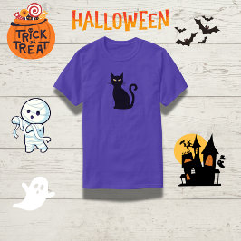 T-shirt Chat noir orangé élégant Halloween