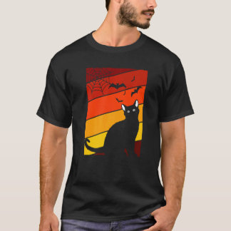 T-shirt Chat noir paresseux Costume Halloween Rétro Chaton