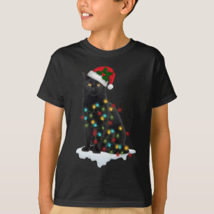 T-shirt Chat noir Père Noël amusant dans les lumières de N