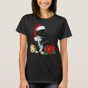 T-shirt Chat Noir Père Noël Tangée Dans Les Lumières D