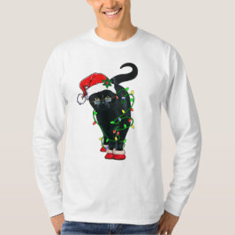 T-shirt Chat Noir Père Noël Tangée Dans Les Lumières De No
