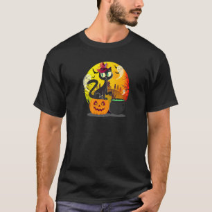 T-shirt Chat noir pleine lune avec chapeau de sorcière Cos