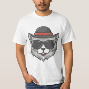 T-shirt chat noir portant des lunettes de soleil, drôle de