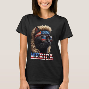 T-shirt Chat noir portant une perruque blonde Mullet 4 jui