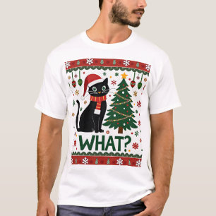 T-shirt Chat noir qui pousse l'arbre de Noël Chat drôle Xm