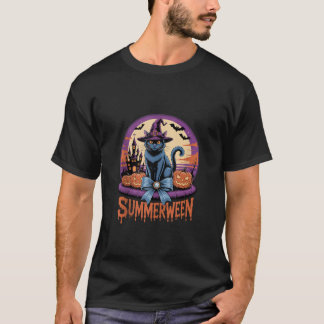 T-shirt Chat noir rétro Éffrayant Cute Art Summerween Vibe