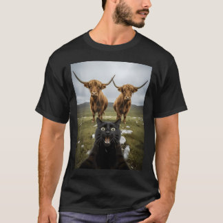 T-shirt Chat Noir Selfie Avec Vaches Amoureux Des Animaux 