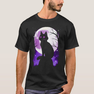 T-shirt Chat Noir Silhouette Pleine Lune Halloween Simple 