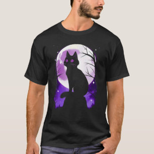 T-shirt Chat Noir Silhouette Pleine Lune Halloween Simple