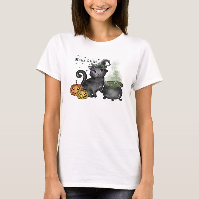 T-shirt Chat noir sorcière | Vibes sorcières (Devant)