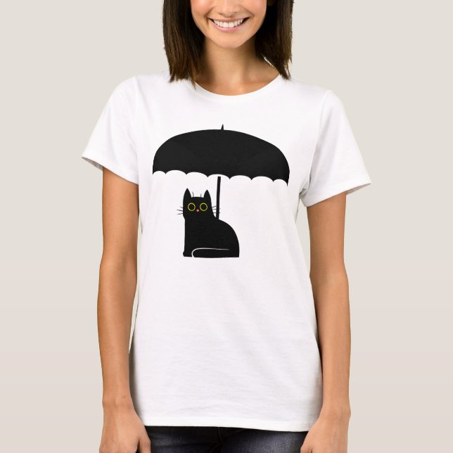 T-shirt Chat noir sous parapluie (Devant)