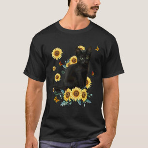 T-shirt Chat noir Sunflower Fleur Soleil Chat Chat Sunshin