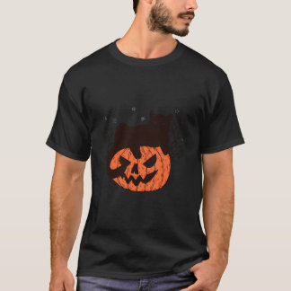T-shirt Chat Noir Sur Visage De Citrouille Halloween Saiso