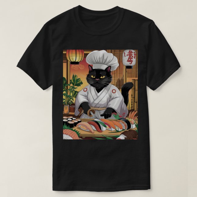 T-shirt Chat noir Sushi Master (Design devant)