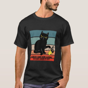 T-shirt Chat noir Tasse jaune Renversement Humoristique Pa