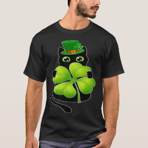 T-shirt Chat noir tenant un trèfle en C Saint-Patrick 2023
