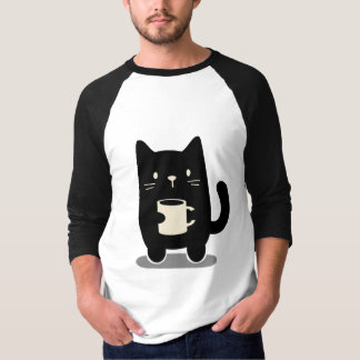 T-shirt Chat noir, tenant une tasse de café