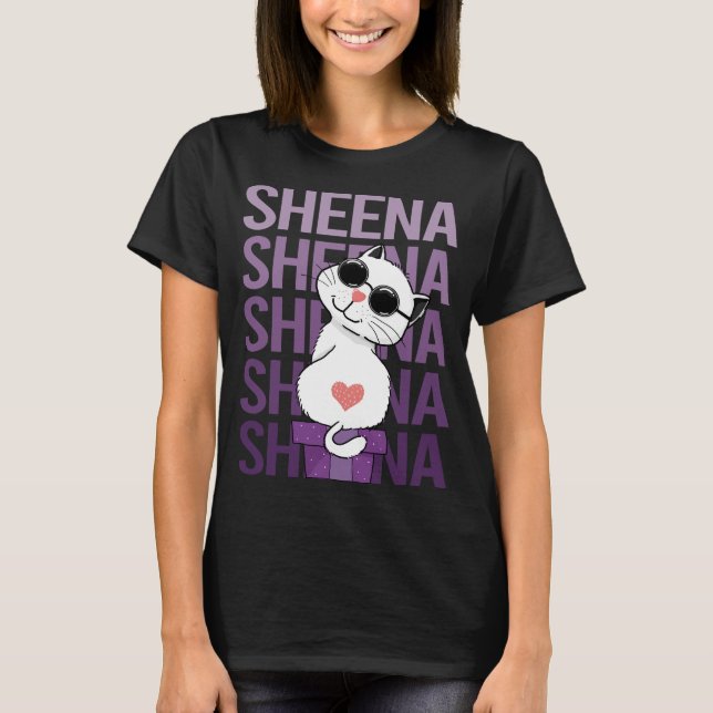 T-shirt Chat - Nom de Sheena (Devant)