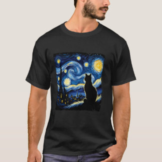 T-shirt Chat Nuit Étoilée Van Gogh Chat Pour Amoureux des 