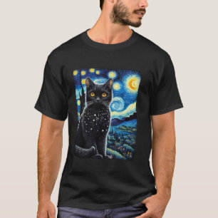 T-shirt Chat nuit étoilée van gogh chat pour cadeau amateu