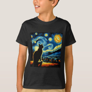 T-shirt Chat Nuit Étoilée Van Gogh Peinture Art Femmes