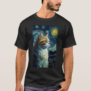T-shirt Chat Nuit Étoilée Van Gogh Style pour Amateur de C