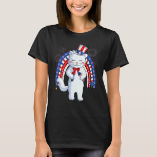 T-shirt Chat Oncle Sam Chapeau Drapeau États-Unis Quatrièm