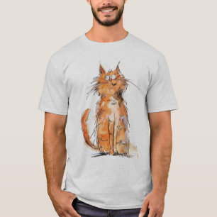 T-shirt Chat orange débraillé Fantaisiste Drôle