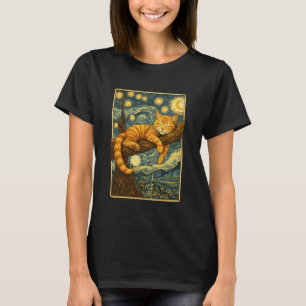 T-shirt Chat orange endormi Classique Van Gogh Nuit étoilé