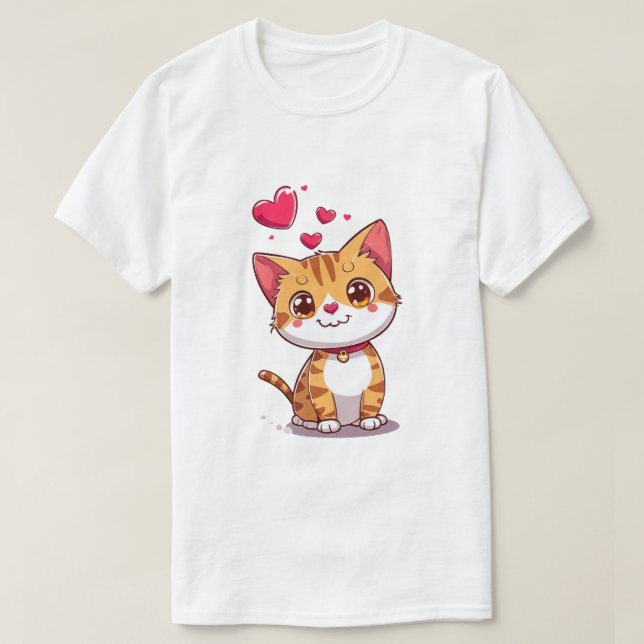 T-shirt Chat Oranhe avec T Coeur (Design devant)