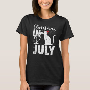 T-shirt Chat Palmier Père Noël Chapeau Chat Noël en Juill