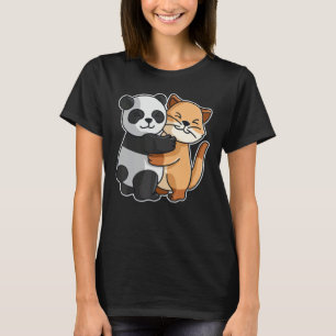 T-shirt Chat & Panda Huging Kitten Cute Animaux Pour Femme