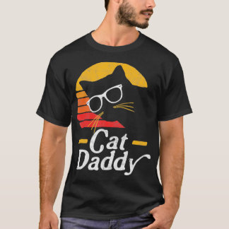 T-shirt Chat Papa Vintage 80 Style Chat Hipster Verre