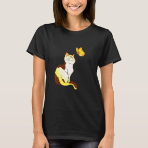 T-shirt Chat Papillon Soleil Mignon Cerisier Japonais Fleu