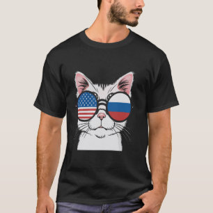 T-shirt Chat patriotique avec lunettes de drapeau américai