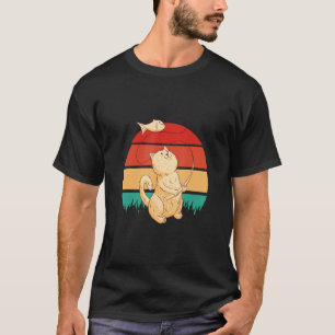 T-shirt Chat Pêcher Un Poisson Au Coucher Du Soleil