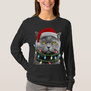T-shirt Chat Père Noël Christmas Tree Lumières Noël Meowa