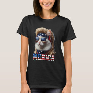 T-shirt Chat Perruque Blonde Mullet 4 Juillet Chats Améric
