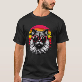 T-shirt Chat Persan Chinchilla Rétro Lunettes de Soleil Co