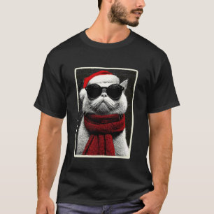 T-shirt Chat Persan de Noël avec lunettes de soleil Chapea