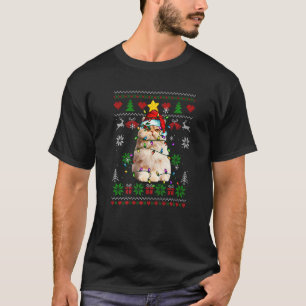 T-shirt Chat Persan de Noël dégueulasse lumières chapeau d
