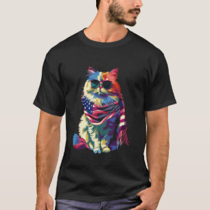 T-shirt Chat Persan Lunettes de soleil Drapeau américain P