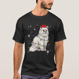 T-shirt Chat Persan Noël Lumière Chat de Noël Chapeau de S