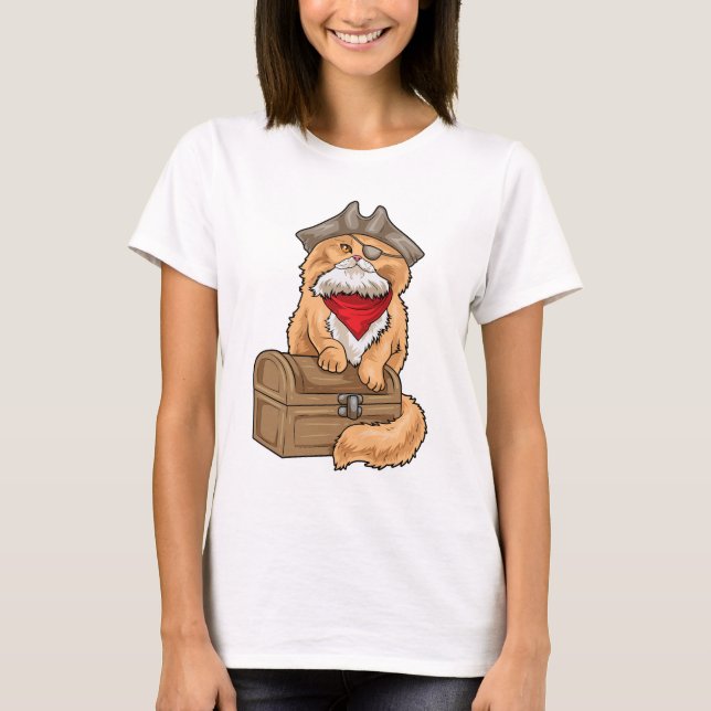 T-shirt Chat perse Pirate Poitrine au trésor (Devant)
