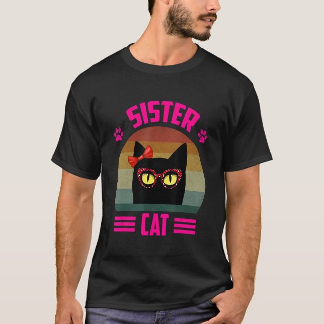 T-shirt Chat Petite Soeur Mignonne Avec Lunettes Léopard R (Devant)