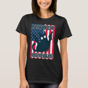 T-shirt Chat Pew Madafakas Vintage Crazy Cat Drapeau améri