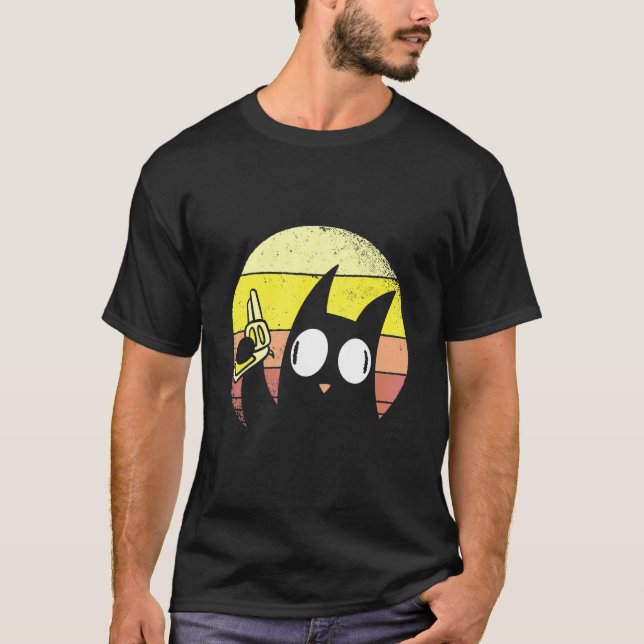 T-shirt Chat PEW PEW dans Rétro Coucher de soleil Coucher  (Devant)